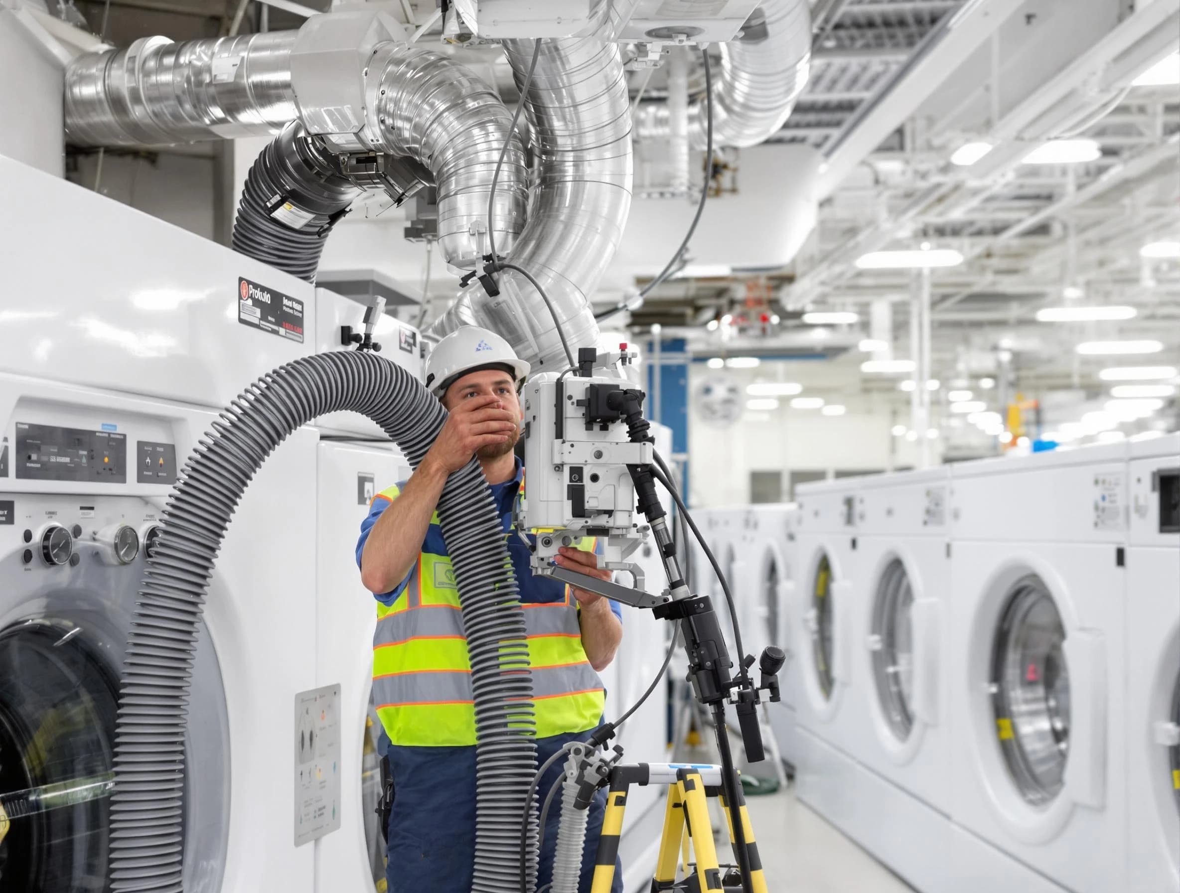 Waltham Dryer Vent Cleaning team performing commercial-grade dryer vent cleaning at a business facility in Waltham