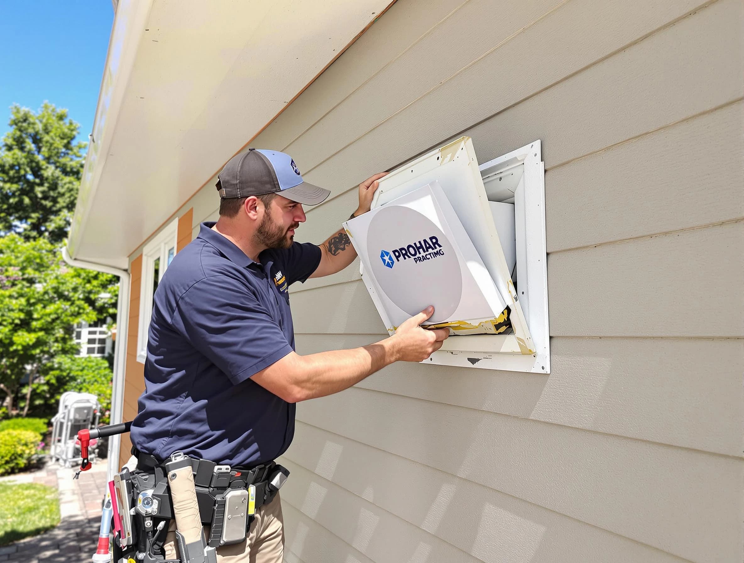 Waltham Dryer Vent Cleaning technician installing a new protective dryer vent cover on a home in Waltham