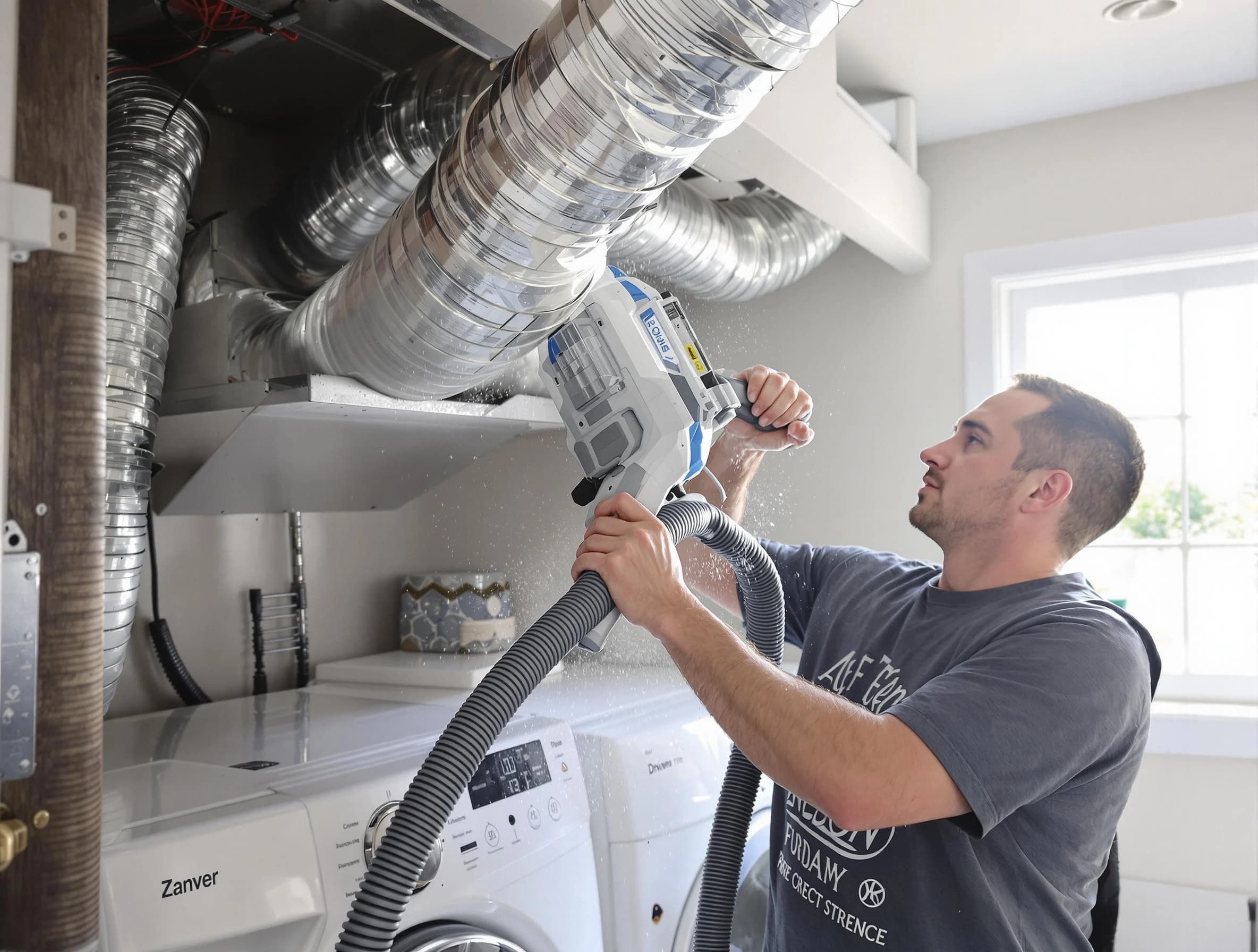 Waltham Dryer Vent Cleaning specialist cleaning deep within a dryer vent duct system in Waltham