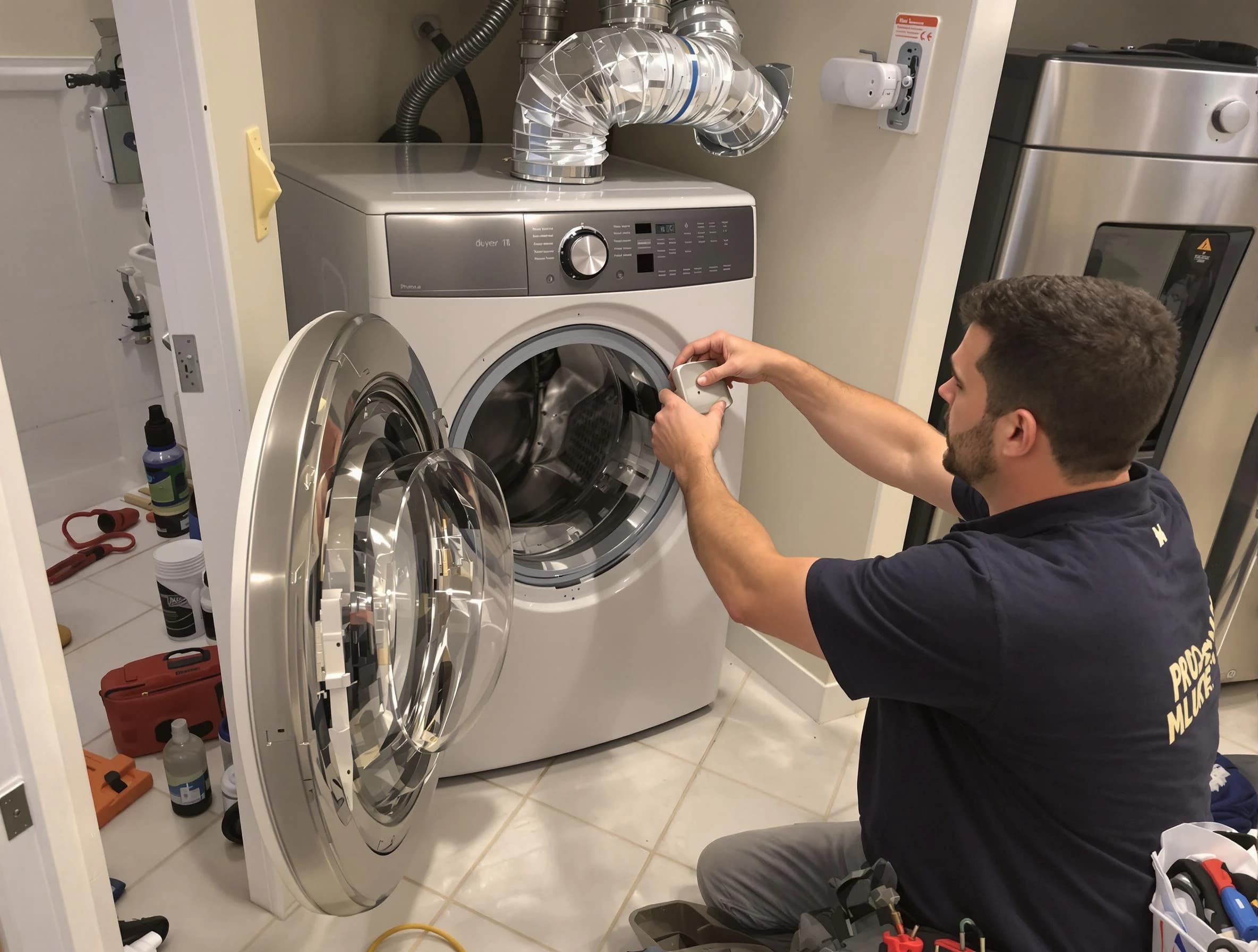 Waltham Dryer Vent Cleaning technician performing precise dryer vent hose installation in Waltham